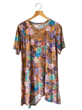 LOGO Lori Goldstein Dress LP Colorful Floral Knee Length Sharkbite Asymmetrical